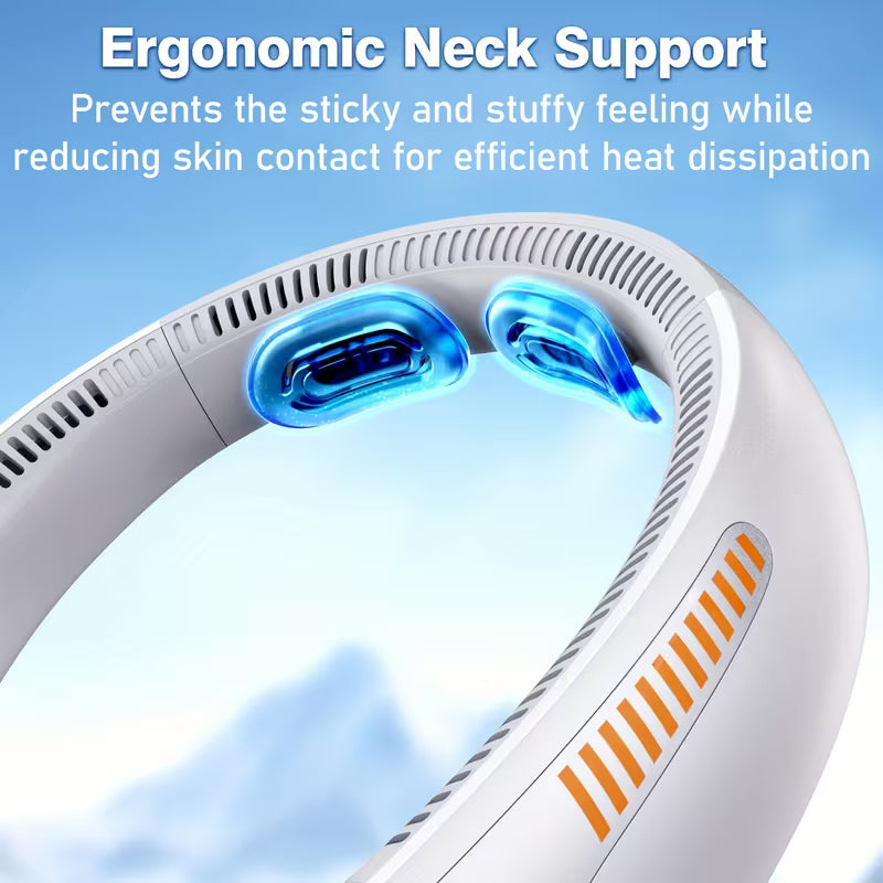 Portable Neck Fan with Bladeless Cooling System – USB Rechargeable, 5 Speed Settings, Ultra-Quiet Personal Fan for Office, Travel & Outdoor Use