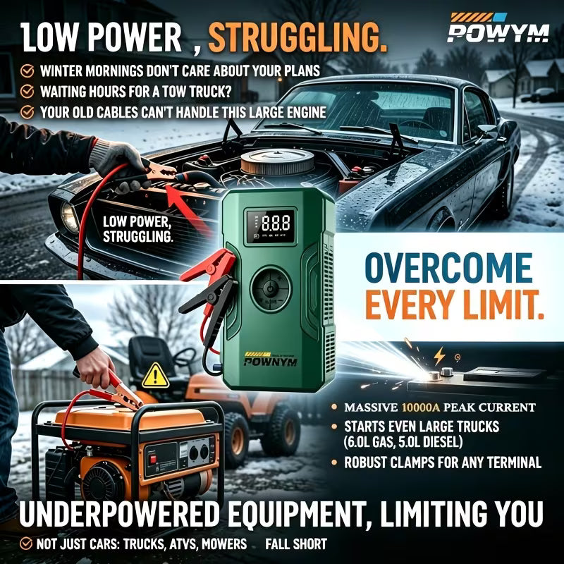 7-in-1 Portable Jump Starter & Air Pump 10000A – Cars, Trucks, Bikes & More