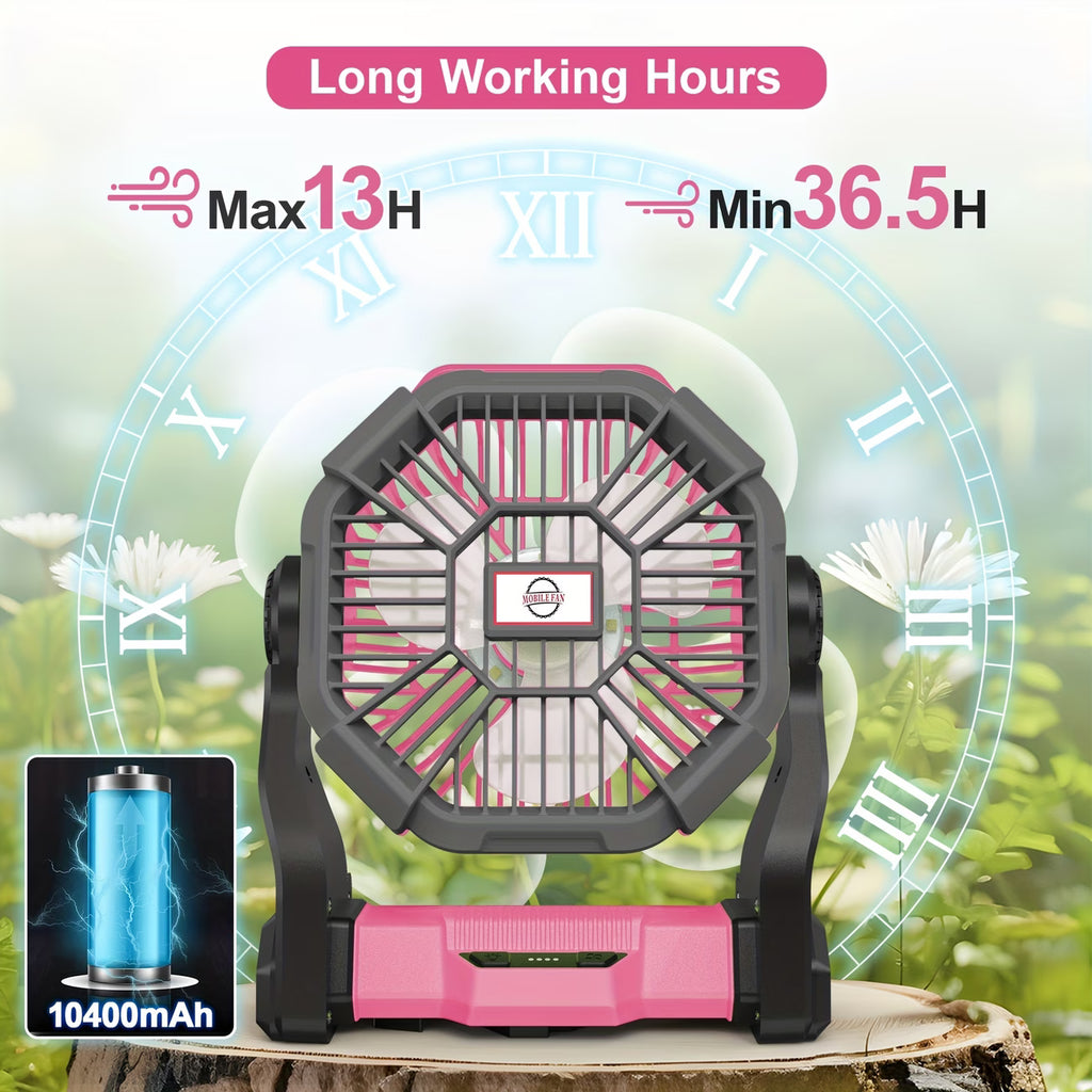 3-in-1 Camping Fan - Charge, Light & Ventilation with LED Lantern