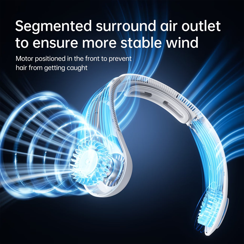 JISULIFE Upgraded Portable Neck Fan – Hands-Free Bladeless Personal Fan, 5 Speeds, 2500mAh Rechargeable Battery