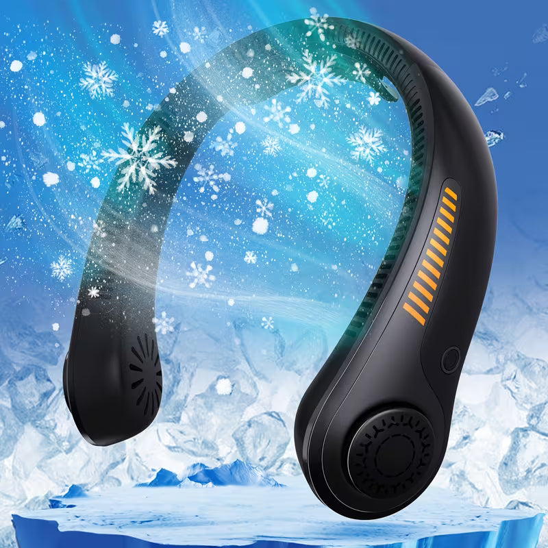 Portable Neck Fan with Bladeless Cooling System – USB Rechargeable, 5 Speed Settings, Ultra-Quiet Personal Fan for Office, Travel & Outdoor Use