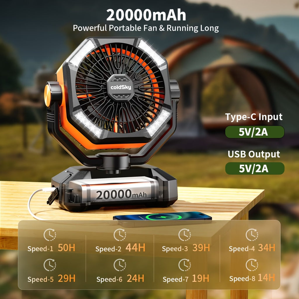Powerful Portable Fan - 20000mAh Battery Camping Fan