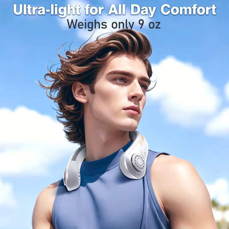 Portable Neck Fan with Bladeless Cooling System – USB Rechargeable, 5 Speed Settings, Ultra-Quiet Personal Fan for Office, Travel & Outdoor Use