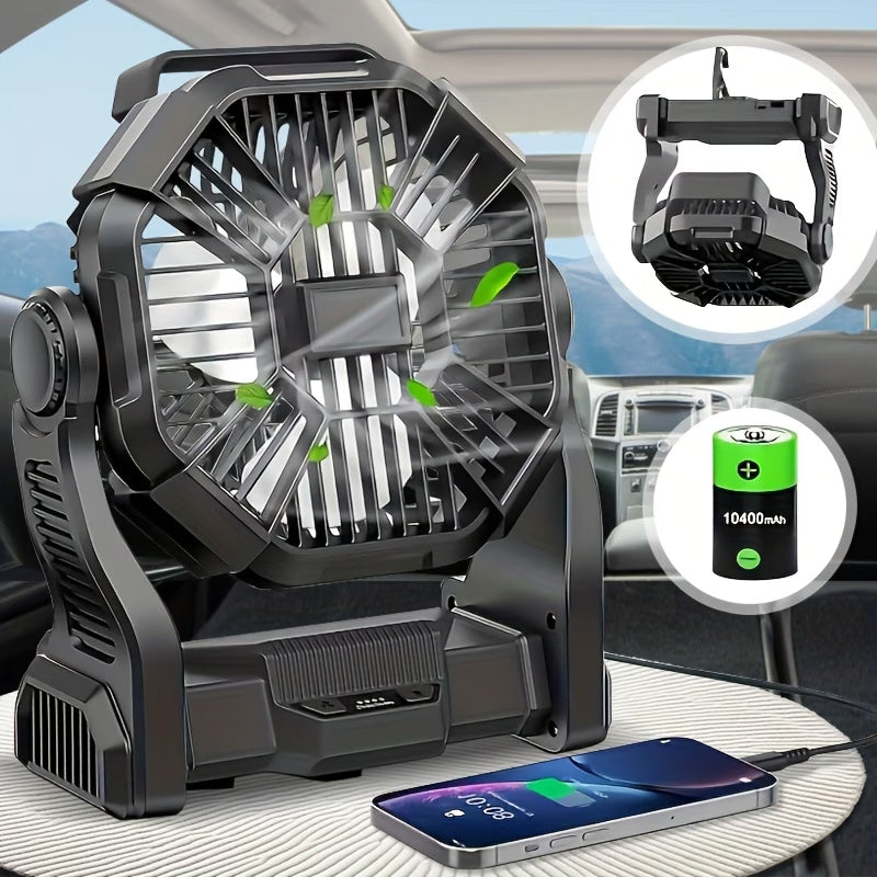 3-in-1 Camping Fan - Charge, Light & Ventilation with LED Lantern