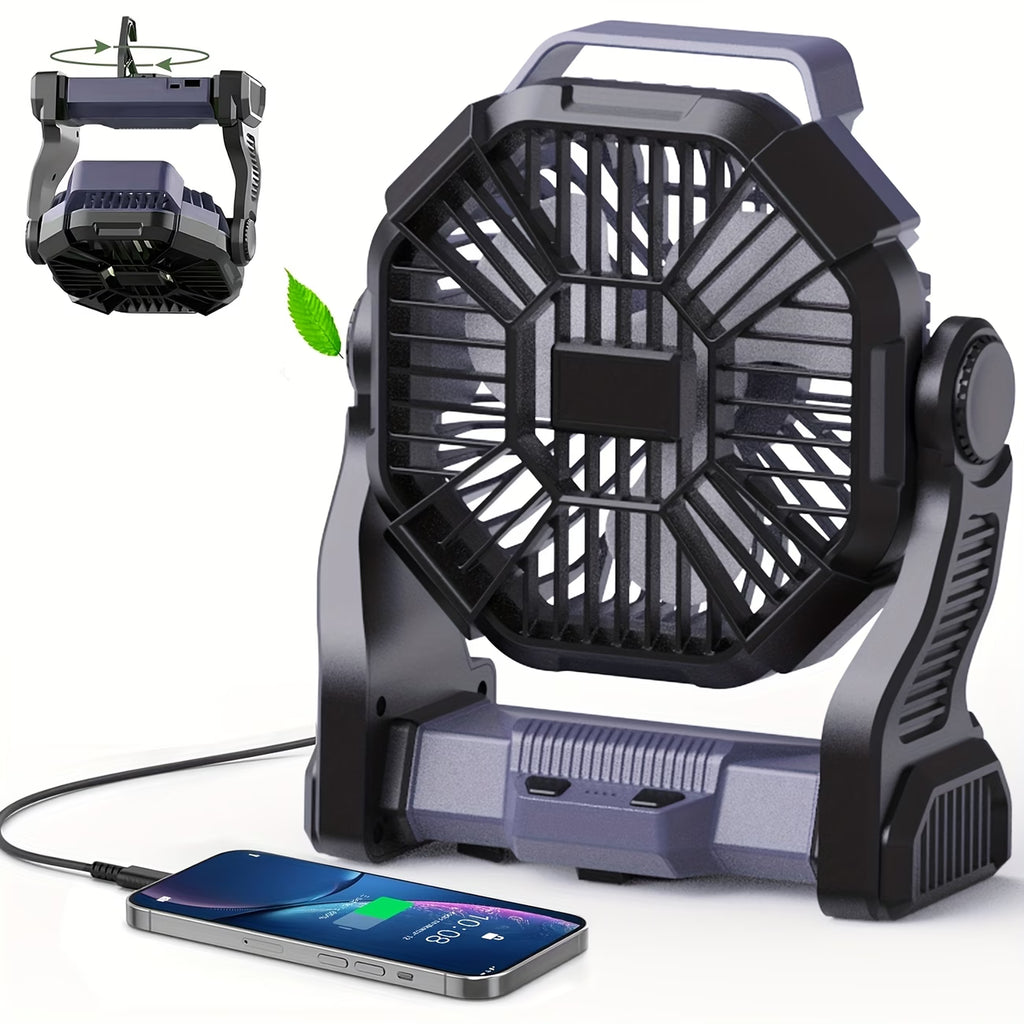 3-in-1 Camping Fan - Charge, Light & Ventilation with LED Lantern