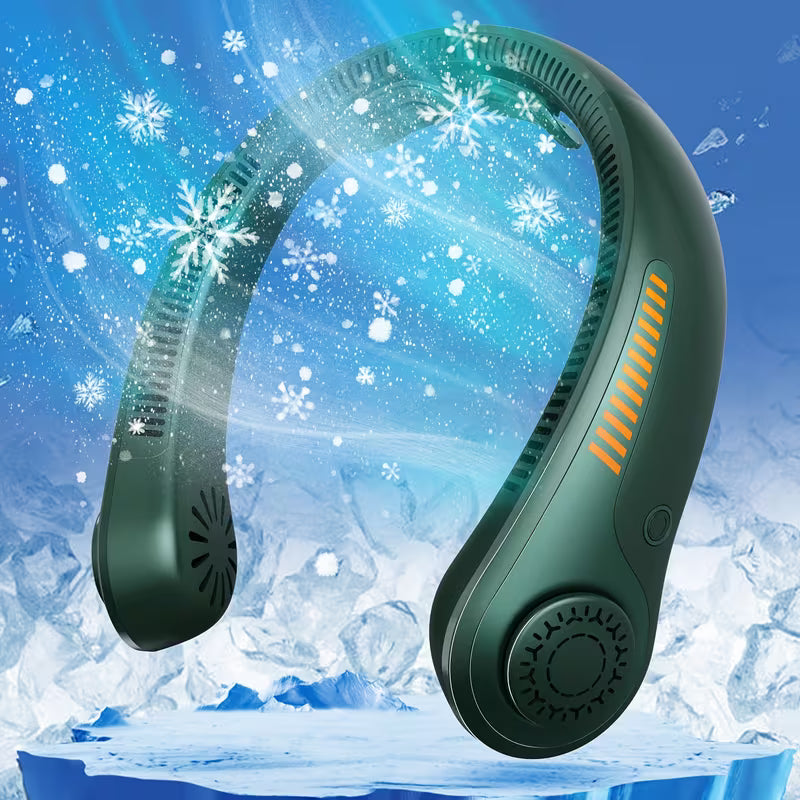 Portable Neck Fan with Bladeless Cooling System – USB Rechargeable, 5 Speed Settings, Ultra-Quiet Personal Fan for Office, Travel & Outdoor Use