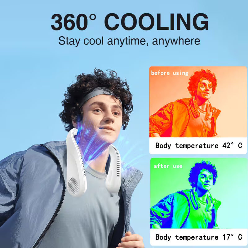 Hands-Free Neck Fan – Bladeless Portable Personal Fan with 360° Airflow