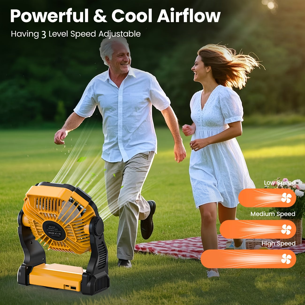 3-in-1 Camping Fan - Charge, Light & Ventilation with LED Lantern