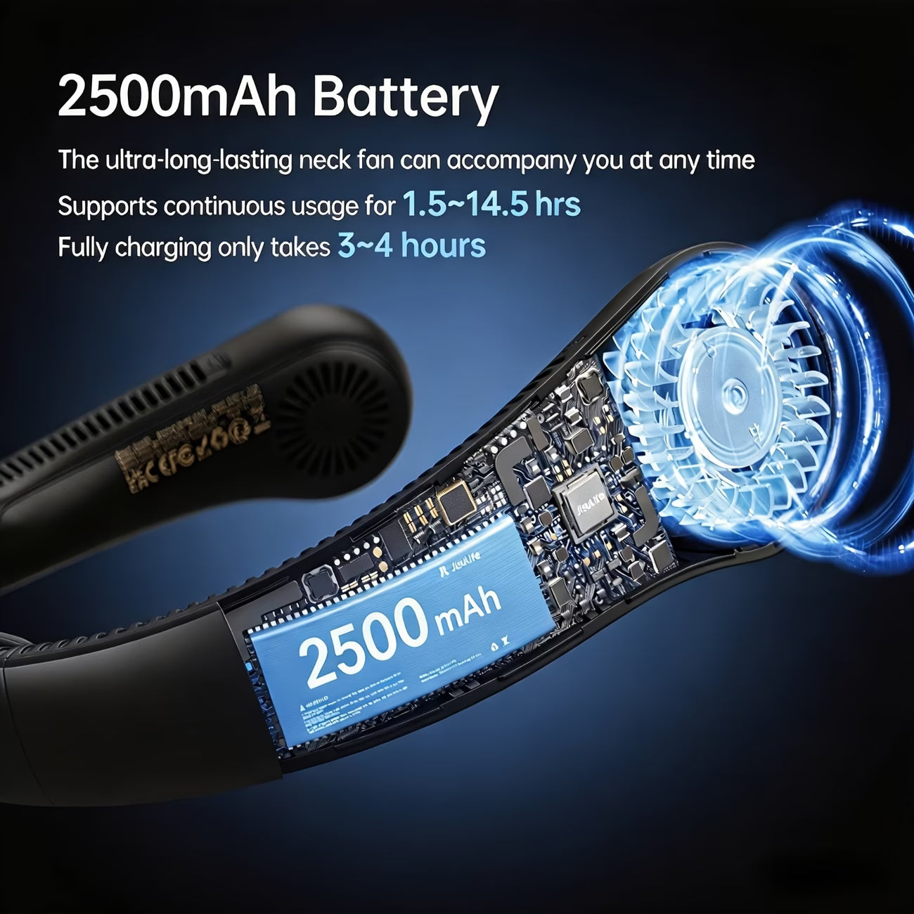 JISULIFE Upgraded Portable Neck Fan – Hands-Free Bladeless Personal Fan, 5 Speeds, 2500mAh Rechargeable Battery