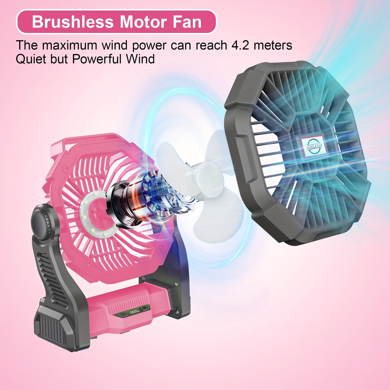 3-in-1 Camping Fan - Charge, Light & Ventilation with LED Lantern